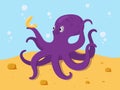 Cartoon octopus holding a shell with a pearl in its tentacles.