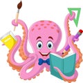 Cartoon octopus holding a stationery Royalty Free Stock Photo