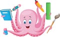 Cartoon octopus holding stationery Royalty Free Stock Photo