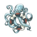 Cartoon octopus with life buoy