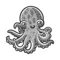 Cartoon octopus sketch raster illustration