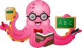 Cartoon octopus teacher holding stationery