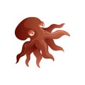 Cartoon octopus on white background. Water life.