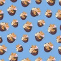 cartoon oden, japanese food seamless pattern on colorful background Royalty Free Stock Photo