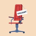 Cartoon office chair with sign vacant. Flat hire announce. Vector hiring and recruiting concept