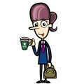 Cartoon Office Lady with a Cup of Coffee and a Briefcase Royalty Free Stock Photo