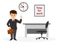 Cartoon office worker with clock Royalty Free Stock Photo
