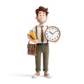 Cartoon Office Worker Holding Clock With Briefcase And Clipboard 3D Illustration Royalty Free Stock Photo
