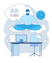 Cartoon Office Worker Meditate under Workplace Royalty Free Stock Photo