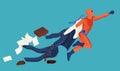 Cartoon office worker take off suit flying go to dream become superhero vector illustration