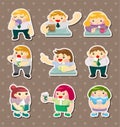 Cartoon office worker tea time stickers Royalty Free Stock Photo
