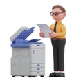 Cartoon Office Worker Using Multifunction Printer Copying Document Royalty Free Stock Photo
