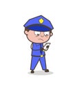 Cartoon Officer Reading Message in Mobile Royalty Free Stock Photo