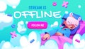 Cartoon offline stream banner, follow me button