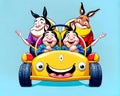 Cartoon old bumper car smiling creature fat pig smile auto child play toy Royalty Free Stock Photo