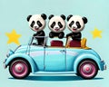 Cartoon old car travel creature smile panda bear child play toy