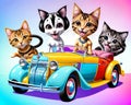 Cartoon old clown car color kitty cat smile fun travel child toy Royalty Free Stock Photo