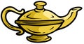 Cartoon old gold genie lamp vector icon Royalty Free Stock Photo