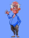 Cartoon old gray haired man winks and waves his hand