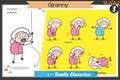 Cartoon Old Lady Characters Different Poses and Facial Expressions Vector Set Royalty Free Stock Photo