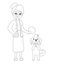 Cartoon old lady with her dog, coloring book Royalty Free Stock Photo