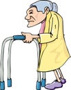 Cartoon old lady using awalking frame Royalty Free Stock Photo