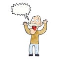 cartoon old man getting a fright with speech bubble