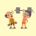 Cartoon old man and old woman doing weight training Royalty Free Stock Photo