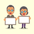 Cartoon old man and old woman holding board for presentation Royalty Free Stock Photo