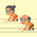 Cartoon old man and old woman ready to run