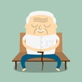 Cartoon Old man sitting on bench