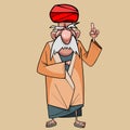 Cartoon old man in a turban strictly threatens a finger Royalty Free Stock Photo