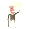 cartoon old man with walking stick with speech bubble