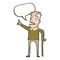 cartoon old man with walking stick with speech bubble