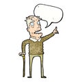 cartoon old man with walking stick with speech bubble