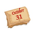 Cartoon old paper spooky calendar October 31st Royalty Free Stock Photo