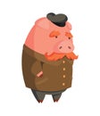 Cartoon old pig with cap and mustache. Illustration for funny kids game. T-shirt vector logo design