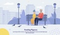 Cartoon Old Senior Couple Feeding Pigeons Poster Royalty Free Stock Photo