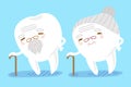 Cartoon old tooth use crutch