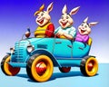 Cartoon old vintage car creature pig donkey smile auto travel toy fun