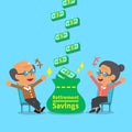 Cartoon old woman and old man receiving retirement savings Royalty Free Stock Photo