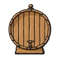 Cartoon old wooden barrel with tap. Hand drawn vector illustration. Royalty Free Stock Photo