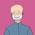 Cartoon of an oldman with facemask for protect from corona virus