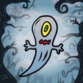 Cartoon of a one eyed blue spooky ghost