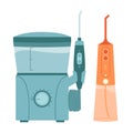 Cartoon dental water flosser. Oral irrigator. Flat vector illustration isolated on white