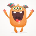 Cartoon orange blob monster. Halloween vector illustration of excited monster.