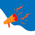 Cartoon orange Megaphone on blue background