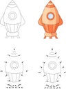 Cartoon orange rocket. Coloring book and dot to dot game for kid Royalty Free Stock Photo