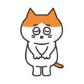 Cartoon orange tabby cat apologizing to somebody, vector illustration.