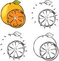 Cartoon orange. Vector illustration. Coloring and dot to dot game for kids Royalty Free Stock Photo